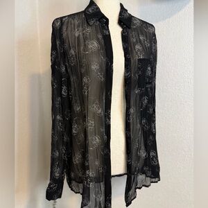 Rock & Republic Sheer Button Down Skulls